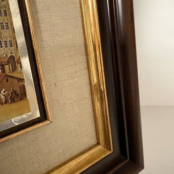 Bottega DArte Munich Marketplace Scene 925 Silver Plate Lithograph Italy Vintage - Picture 6 of 10